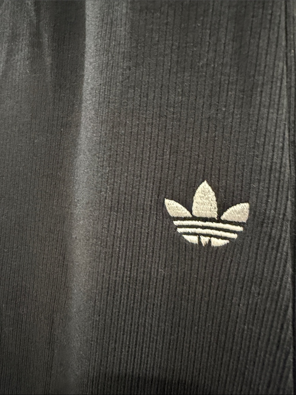 Adidas womens Black Flared ribbed flare Leggings with Trefoil Logo Sz L - Picture 2 of 5